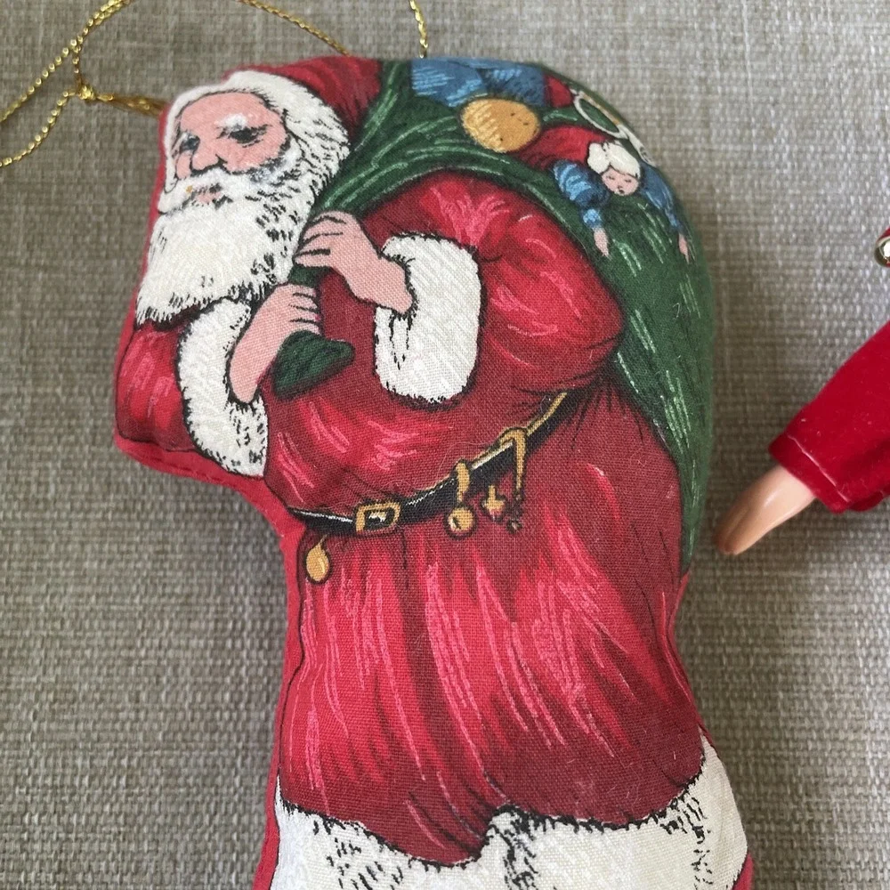 Vintage Christmas Lot Of 2 Santa Stuffed Pillow Ornament And Plastic Saint Nick